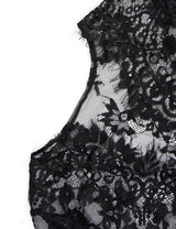Eyelash Lace Long Sleeve Maxi Nightdress for Women Sexy Deep V Sleepwear with Thong Plus Size
