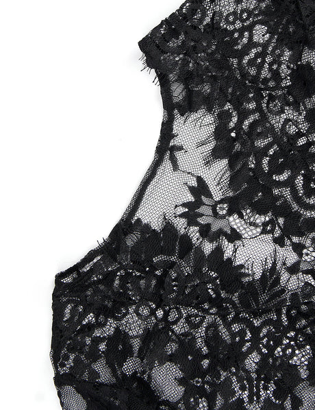 Eyelash Lace Long Sleeve Maxi Nightdress for Women Sexy Deep V Sleepwear with Thong Plus Size