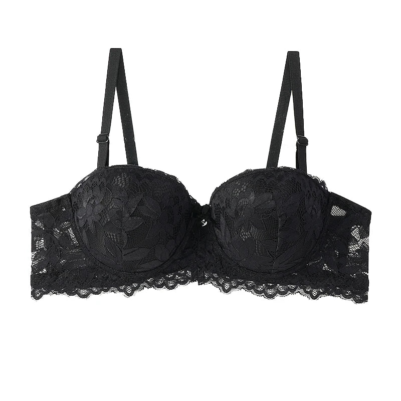 French Lace Half Cup Bra Women's Sexy Thin Top Thick Bottom Underwire Push Up Bra Comfortable Plus Size Bra Lingerie