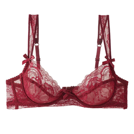 Sexy Ultra-thin Lace Bras Women's Push Up Summer Breathable Bra Hollow Out Gathered Underwear French Elegant Bow Underwire