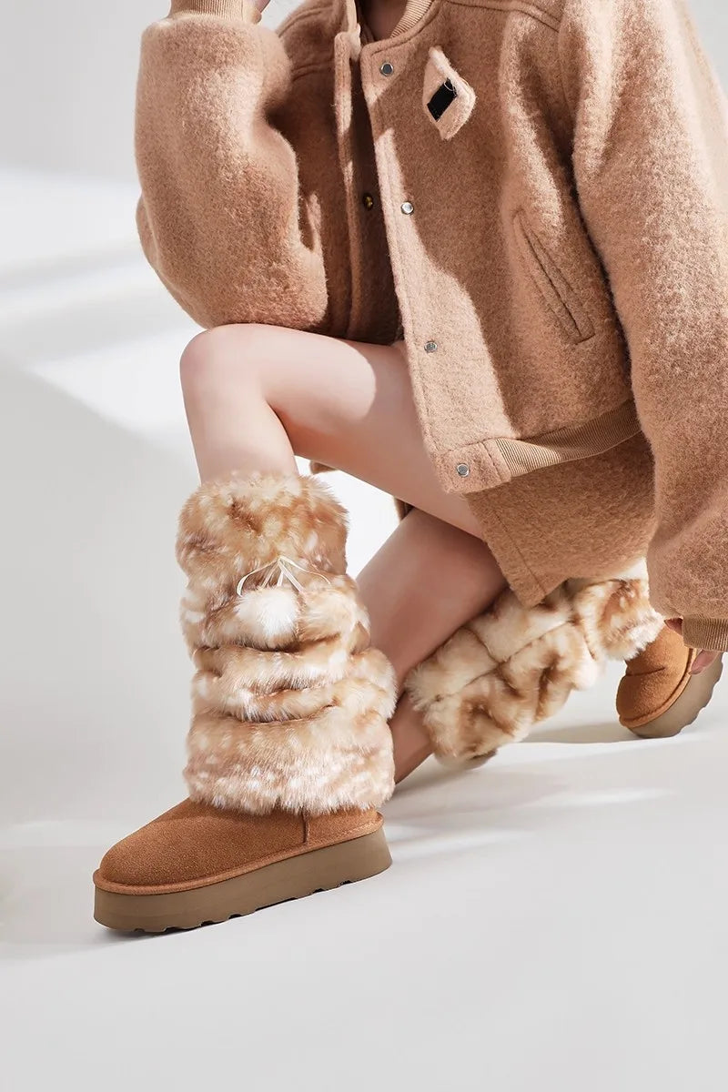 New Winter Faux Fur Plush Deer Leg Warmers Kawaii Furry Boots Socks Cover Punk High Boots Socks Performance Costume Leg Warmers