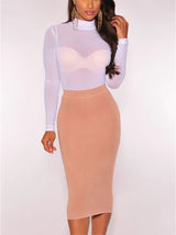 Sexy Women T Shirt See Through Mesh Black Long Sleeve Bodysuit Sheer Slim Turtleneck Tulle Crop Top T-Shirt Transparent Clubwear