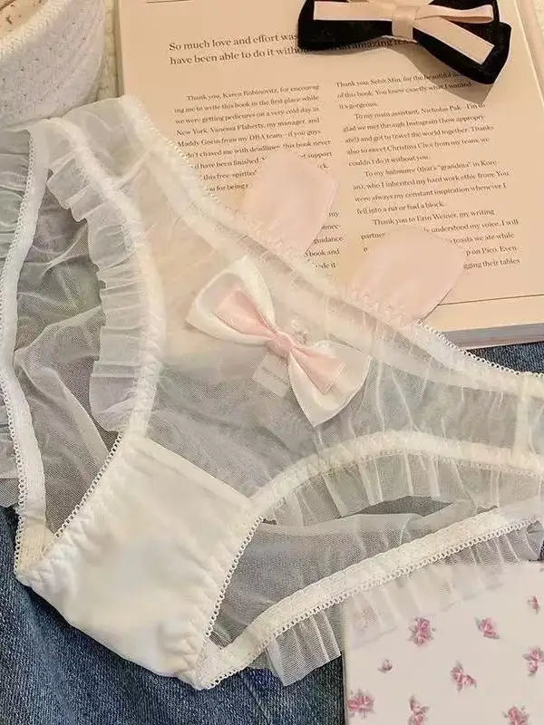 Cute  Knot Lace  Pink Rabbit Sexy Pure Desire Net  Panties Low Waist Breathable Quick Dry Comfortable Un...