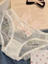 Cute  Knot Lace  Pink Rabbit Sexy Pure Desire Net  Panties Low Waist Breathable Quick Dry Comfortable Un...