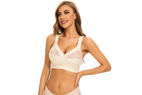 Sheroine Plus Size Wire-Free Cotton Bra Lace Floral Full Coverage Unpadded Ultrathin Soft Comfort Everyday Support for Women