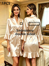 Custom Name Embroidery Satin Kimono Robe Personalized Name Bridesmaid Bride Wedding Getting Ready Morning Robe Bridal Party Gift
