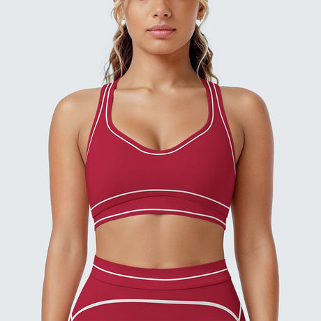 Women's Yoga Bra Vest Fitness Tank Running Workout Gym Top Push Up Padded Soft Slim Contrast Piping Racerback Sports Underwear