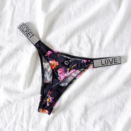 5Pcs Low Waist Sexy Panties Women Thongs Rhinestones Letter Diamonds G-string Sports Thong Shorts Briefs T-back Size S-XL