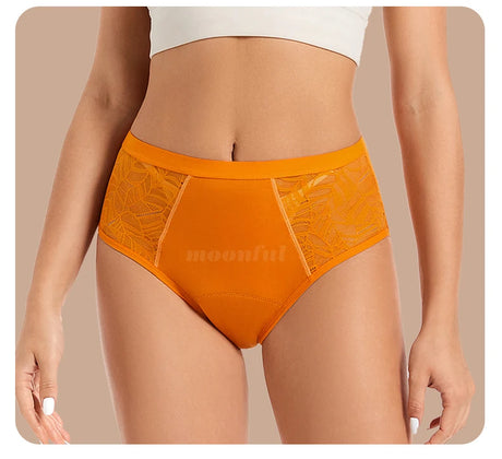 Moonful Women's Menstrual Panties High Waist Leak Proof 4 Layer Breathable Lace Period Underwear Girls Absorbent Brief