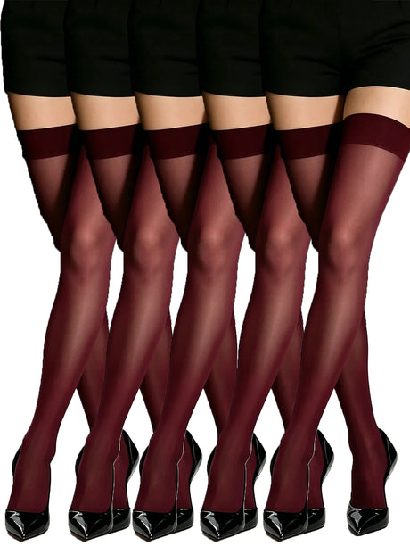 1/3/5 Pairs Women's Thigh High Sheer Stockings 5 Colors Opaque Top for Party