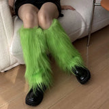 Furry Leg Warmers Women Sweet Lolita Leather-Buckle Plush Leg Covers Y2k Hottie Subculture JK Long Socks Punk Gothic Foot Covers
