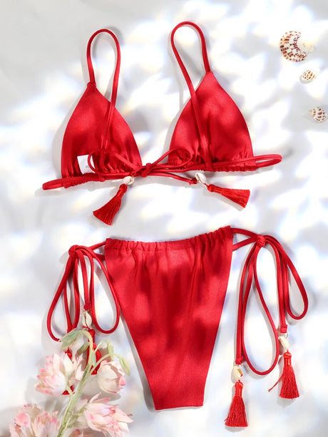 Rinabe Red Bikini String Bikinis Push Up Swimwear High Cut Swimsuit New Style Swimsuits Two-Piece Bathing Suit
