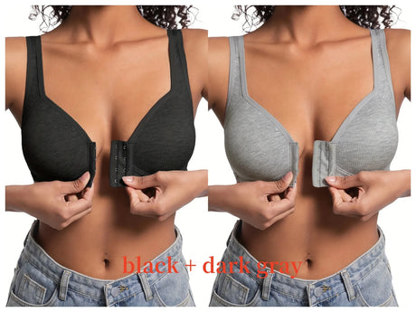 Women's Bra Wire-Free Front Closure Solid Color Full Coverage Fixed Cups More Considerate for Middle-Aged And Elderly Individual