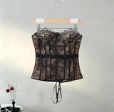 Sexy Women's Lace Fishbone Bandage Vest Black Slim Strapless Backless Female Corset 2026 Spring Summer Lady Beach Party Top New