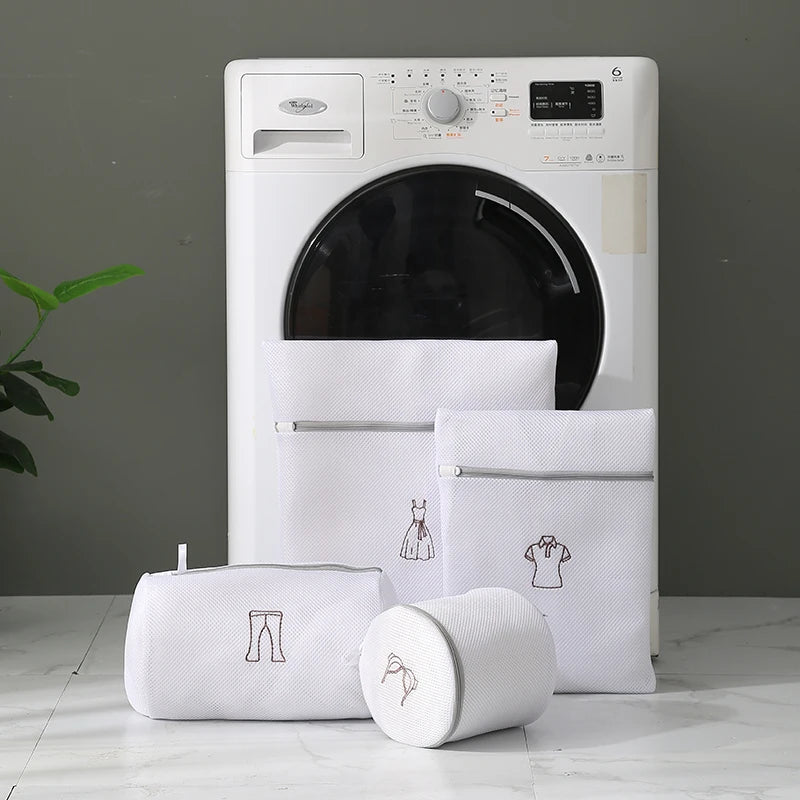 Laundry Bag Sets For Washing Machines Embroidery Fine Mesh Underwear Organizer Basket Clothes Cleaning Protect Anti-deformation
