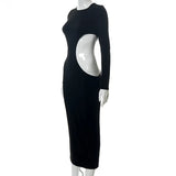 2025 Women's Solid Color Long Sleeve O-Neck Sexy Hollow Out Long Dresses Club Party Dress Sexy Vestidos Plus Size XXXS-3XL XXL