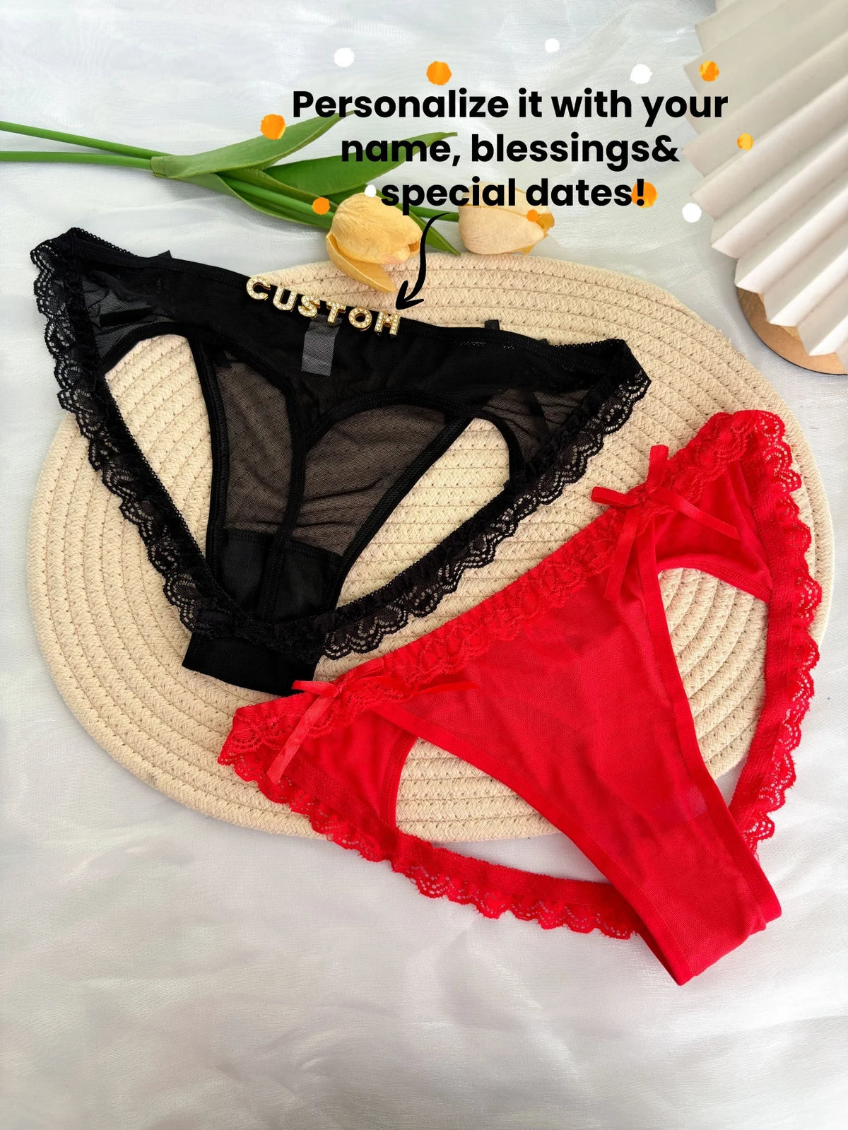 Custom Rhinestone Letter Name Underpants Sexy Mesh Panties Low Rise Hollow Hip Briefs Personalized Gift Wife Lover Anniversary