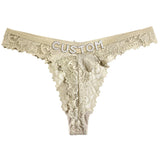 Personalized Rhinestone Letter Lace Thong for Women Custom Name Crystal G-String Panties Sexy Lingerie Gift