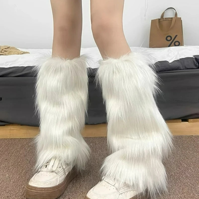 1/2Pairs Artificial Fur Plush Leg Warmers Women Autumn Winter Thermal Long Socks Girls Fashion Japanese Knee-length Stockings