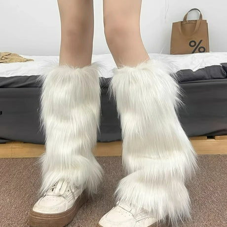 1/2Pairs Artificial Fur Plush Leg Warmers Women Autumn Winter Thermal Long Socks Girls Fashion Japanese Knee-length Stockings