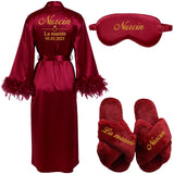Customized Bathrobe for Women Personalized Name And Date Robe Add Any Text Gown for Bridal Party Feather Bride Robes