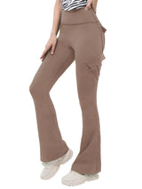 New Women Casual Bootleg Yoga Pants Plus Size Workout Flare Leggings High Waist dungarees Pants with Pockets Sports Wear