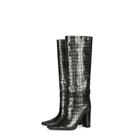 2024 NEW Fashion High Tube Knee High Boots 10cm/6.5cm Thick Heel 21 Colors Women Short Plush Boots Size 45 Winter Leather Shoes