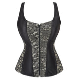 Gothic Corset Top With Straps Sexy Floral Zipper Brocade Overbust Lingerie Burlesque Body Shaper Lace Up Bustier Plus Size