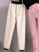 Autumn Winter Warm Solid Color Fleece Women Long Pants Casual Loose Elastic Waist Sports Pants Office Ladies Trousers Women