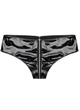 Women's Shiny Patent Leather Zipper Thong, Wet Look Low Rise Briefs, Sexy Fetish Lingerie for Club Party Cosplay