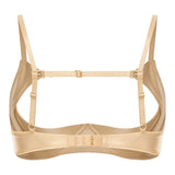 Womens Satiny 1/4 Cup Bra Solid Cut Out Adjustale Straps Underwired Shelf Bra Hollow Out Supportive Balconette Bra Underwear