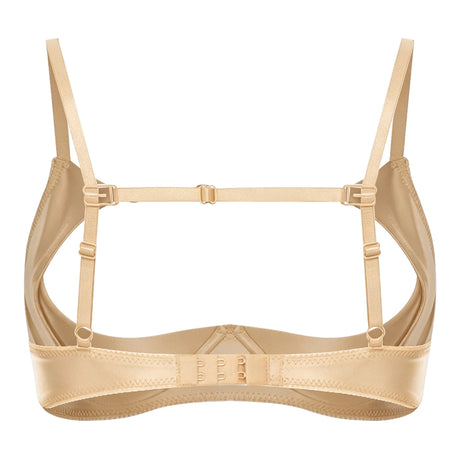Womens Satiny 1/4 Cup Bra Solid Cut Out Adjustale Straps Underwired Shelf Bra Hollow Out Supportive Balconette Bra Underwear