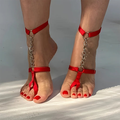 Chain Gothic Black Elastic Band Bandage Anklet Bracelet for Women Summer Barefoot Foot Belt for High Heel Sandals & Prom