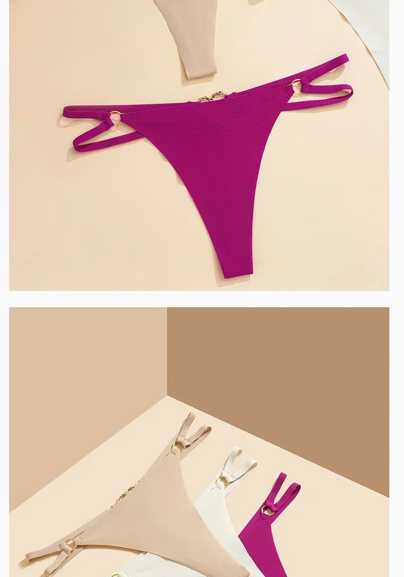 Women’S Low Rise Thong Sexy Panties Double Love Buckle Strap G-String Sports Thongs Breathable Underpants for Fine Womens Белье