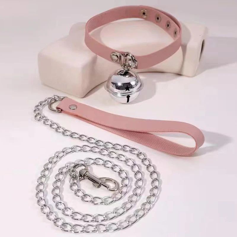 Leather Choker Heart Collar and Leash with Chains Bdsm Choker Submissive Collar for Female Fetishists BDSM Sex Leash Punk Goth