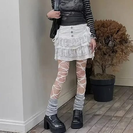 Punk Hollow Fishnet Stockings for Women Spider Web Torn Strap Holes Tights Girls Lolita Ragged Pantyhose Party Socks Pantyhose