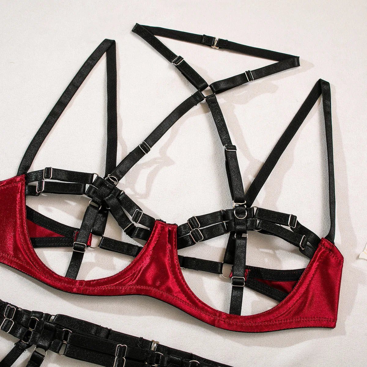Sexy Lingerie Set for Women Hollow Out Open‑cup Underwire Bra Garter Belt Multi‑piece Bondage Lingerie Kit