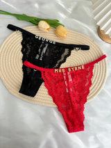 Custom Rhinestone Letter Name Text Sexy Lace Thong Panties Low Rise G-string Personalized Gift Wife Lover Anniversary Festival
