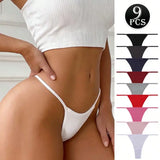 9Pcs Sexy Thong Panties Ribbed Low Waist Seamless Thongs Soft Briefs Breathable Comfortable G-String Underwear Simple Style