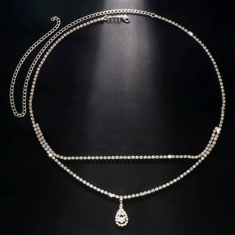 Luxury Women's Rhinestone Double Chain Water Drop Waist chain Crystal Body Belly Chain Fashion Accessory for Special Occasions