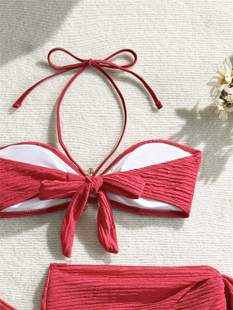 Metal Starfish Brown Bandeau Bikinis Sets 3 Pieces Sexy Swimsuit Cover Up Women 2026 Holiday Swimwear High Cut Bather Beach Wear