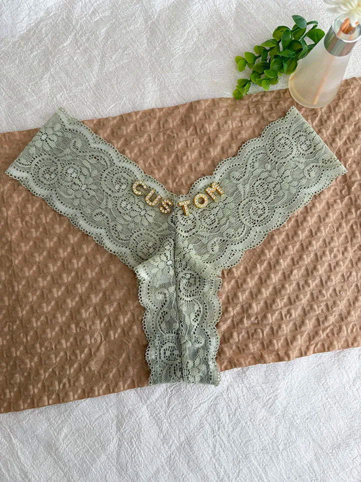 Personalized Text Custom Thong Customization Name Crystal Letters Panties Sexy Lace Underpants for Woman Wife Girlfriend Gift