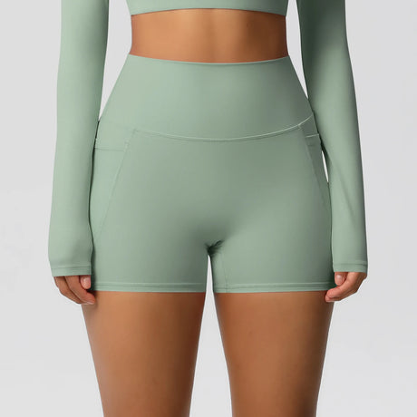 Solid Color Yoga Pants With Pockets Quick Drying High Waisted Gym Push Up Yoga Shorts for Woman Breathable Workout Fitness Short