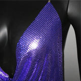Sexy Metal Sequins Tank Top For Women 2025 Summer V Neck Backless Crop Tops Luxury Solid Short Party Nightclub Tank Tops