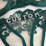 Custom Name Thong Bra Sets For Women Customized Underwear Hotwife Lingerie Lace Flower String Underpants Personality Panties