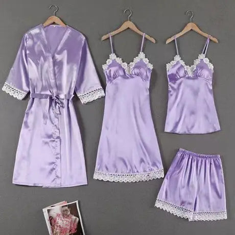 Sleepwear Sleep Suit Sexy Womens Lace Pajamas Sets V-Neck Satin Pijamas Intimate Lingerie Spring Nightwear Home Wear PJS