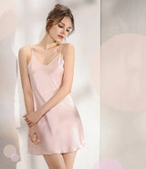 100% Mulberry Silk Nightgowns for Women Silk Short Sexy V Neck Ladies Sleepwear Nightwear Dress for Girls