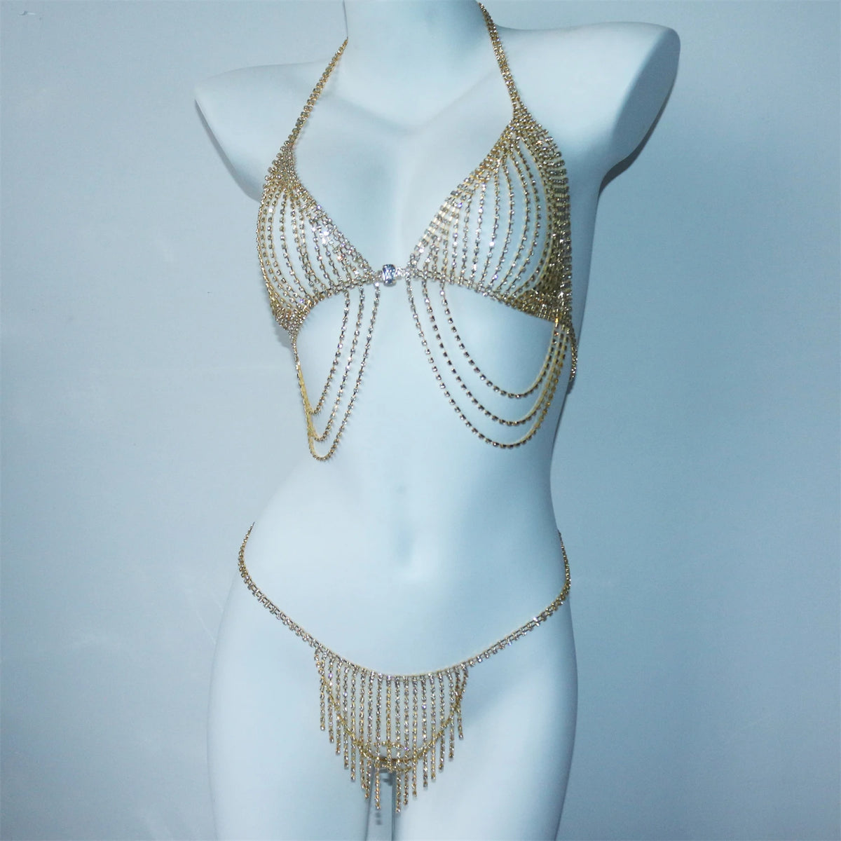 Sexy Accessories: Women's Rhinestone Bikini Chest Chains & Body Jewelry — Dazzling Rhinestone Tassel Chest Chains & Body Chains