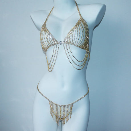 Sexy Accessories: Women's Rhinestone Bikini Chest Chains & Body Jewelry — Dazzling Rhinestone Tassel Chest Chains & Body Chains