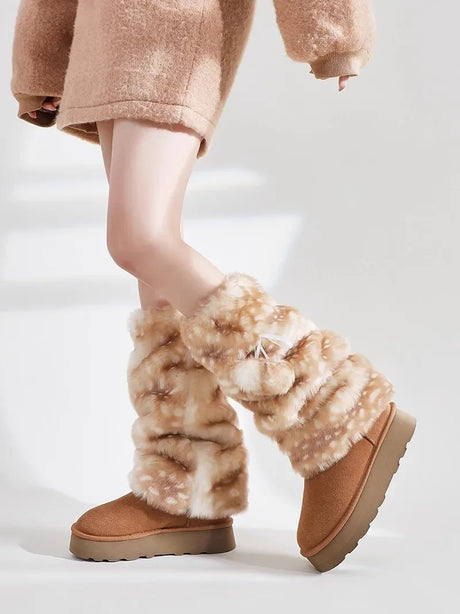 New Winter Faux Fur Plush Deer Leg Warmers Kawaii Furry Boots Socks Cover Punk High Boots Socks Performance Costume Leg Warmers